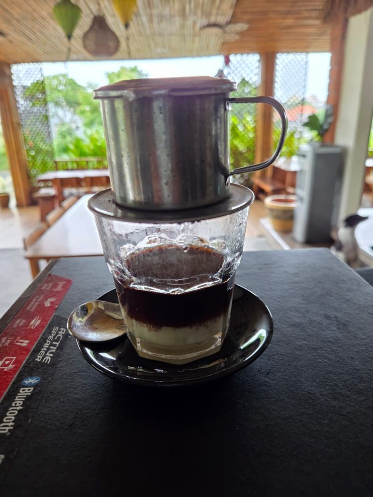 Vietnamese phin coffee dripping